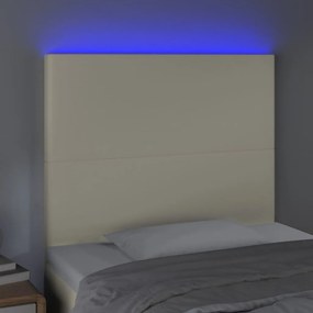 Tablie de pat cu LED, crem, 100x5x118 128 cm, piele ecologica 1, Crem, 100 x 5 x 118 128 cm