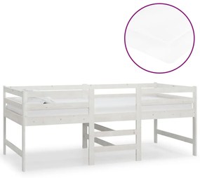 3083715 vidaXL Pat înălțime medie cu saltea, alb, 90x200 cm, lemn masiv pin