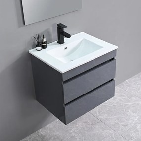 Mobilier de baie Cube, chiuvetă ceramică 60 cm, oglindă cu 2 sertare, 60x80 cm, gri antracit