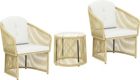 Outsunny Set de grădină exterior din rășină împletită pentru 2 persoane, masă de grădină exterioară cu 2 scaune cu perne, crem | Aosom Romania