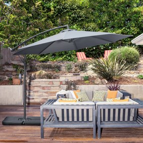Outsunny Umbrelă de grădină deplasată octogonală pliabilă diametru 3 m, umbrelă de grădină cu suport în formă de cruce gri închis | Aosom Romania