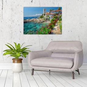 Tablou pe sticlă - Sat pitoresc de coastă (70x50 cm)