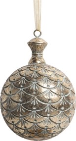 Glob vintage verde cu auriu pentru bradul de Crăciun, H14,5/D10 cm, „Antique”