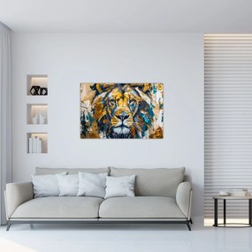 Tablou - pictură în ulei abstractă cu leu (90x60 cm)