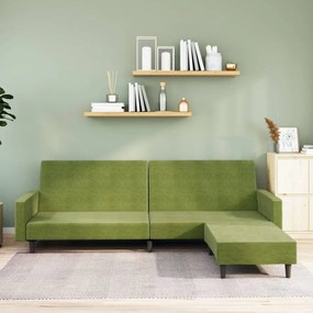 3080504 vidaXL Canapea extensibilă cu taburet 2 locuri, verde deschis, catifea