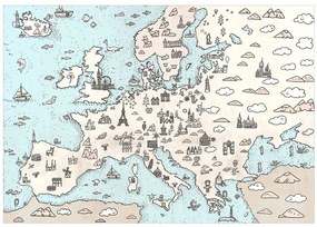 Fototapet - Hartă a Europei pentru copii - Locuri interesante și atracții turistice