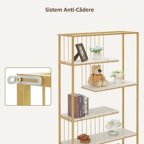 RAAU211 - Raft manichira, 100 cm pentru salon cosmetica, birou, hol, living, baie - Alb imitatie de marmura - Auriu