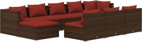 vidaXL Set mobilier de grădină cu perne, 10 piese, maro, poliratan