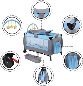 Pat de călătorie cu masă pentru schimbat, albastru / gri