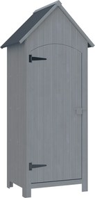 Outsunny Căsuță pentru Unelte din Lemn cu 3 Rafturi cu Acoperiș Impermeabil din Bitum, 77.5x54.2x179.5 cm, Gri | Aosom Romania