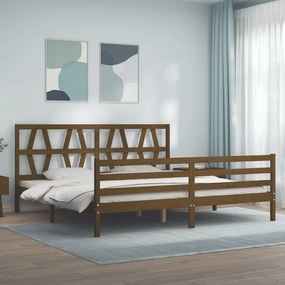 3194399 vidaXL Cadru pat cu tăblie, maro miere, 200x200 cm, lemn masiv