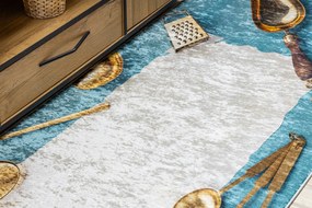 ANDRE 33220 covor lavabil linguri, bucatarie, anti-alunecare - albastru / aur