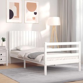 3194732 vidaXL Cadru de pat cu tăblie single, alb, lemn masiv