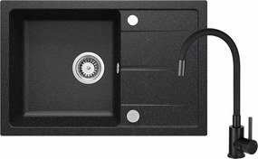 Set chiuveta bucatarie si baterie Deante Leda finisaj negru-grafit 67x44cm