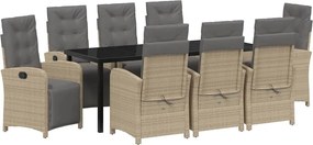 vidaXL Set de masă pentru grădină cu pernă 9 pcs Bej poliratan