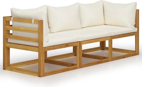 vidaXL Canapea de grădină 3 locuri cu perne, crem, lemn masiv acacia