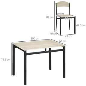 Set HOMCOM de Masă și 4 Scaune, Design Dreptunghiular, Oțel și MDF, Negru și Lemn Natural, 100x63x76.5cm și 45x40x82cm | Aosom Romania