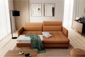 Colțar galben extensibil/cu spațiu de depozitare cu tapițerie din catifea (cu colț pe partea dreaptă/cu șezlong) Gomsi – ELTAP