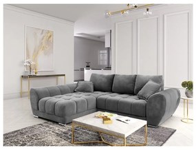 Colțar extensibil cu tapițerie de catifea și șezlong pe partea stângă Windsor &amp; Co Sofas Nuage, gri