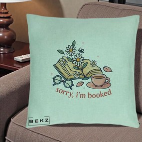 Perna Personalizata Sorry I'm Booked Carti Flori, 40x40 cm, Verde Menta, Husa Detasabila, Perna Inclusa, BEKZ®