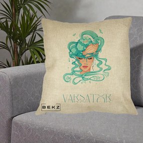 Perna Personalizata Zodiac Varsator Cowgirl, 40x40 cm, Crem, Husa Detasabila, Perna Inclusa, BEKZ®