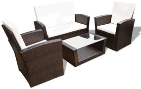 Set mobilier de gradina cu perne, 4 piese, maro, poliratan