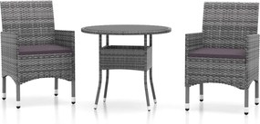 vidaXL Set mobilier de grădină, 3 piese, gri, poliratan