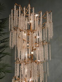 Candelabru din metal, auriu, șiruri de cristale din sticlă, 200 x 60 cm, „Cascade”