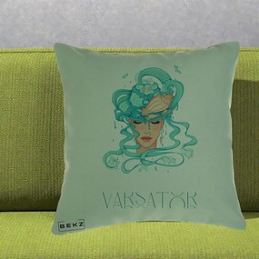 Perna Personalizata Zodiac Varsator Cowgirl, 40x40 cm, Verde, Husa Detasabila, Perna Inclusa, BEKZ®