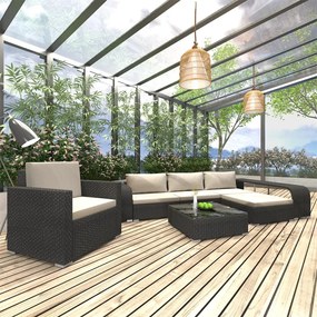 46823 vidaXL Set mobilier de grădină cu perne, 8 piese, negru, poliratan