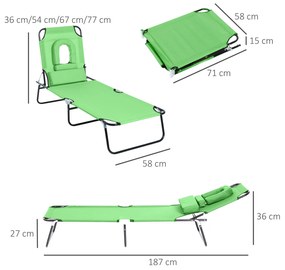 Sezlong Pliabil cu Orificiu pentru Fata si Perne Outsunny, pentru Gradina, Plaja si Camping, Verde | Aosom RO