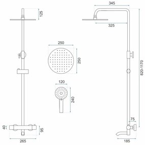 REA-P6604 - Set de duș cu baterie termostatică LUNGO, auriu periat