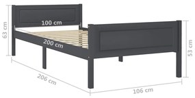 Cadru de pat, gri, 100x200 cm, lemn masiv de pin Gri, 100 x 200 cm