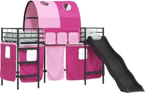 vidaXL Cadru de pat supraetajat pentru copii Negru și roz 75 x 190 cm