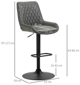 HOMCOM Tabureți de Bar Tabureti de Bucatarie, Design Tabureti de Inaltime, cu Suport pentru Picioare, 51 cm x 59 cm x 117 cm, Gri închis + Negru | Aosom Romania