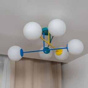 Lustră de tavan MOON, 6 x E27, 15 W, 230 V, turcoaz/galben/albastru