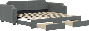 vidaXL Pat de zi cu extensie și sertare, gri închis, 80x200 cm textil