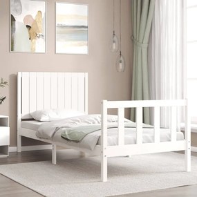 3192932 vidaXL Cadru de pat cu tăblie, alb, 90x200 cm, lemn masiv