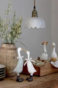 Set decorativ 2 gâște cu eșarfă și pălărie, stil festiv, alb multicolor, din polirasină, „Snowy Pair”