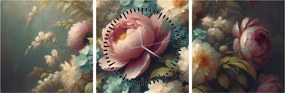 Tablou - Natură moartă cu flori - pictură (cu ceas) (90x30 cm)