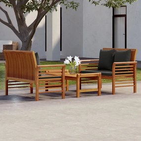 Set mobilier de gradina cu perne, 3 piese, lemn masiv de acacia 2x Canapea cu 2 locuri + masa, 1, Morke gra