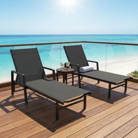 Outsunny Șezlong de grădină din textilenă și aluminiu, reglabil în 4 poziții cu roți și brațere, 65x189x80cm, Gri închis | Aosom Romania