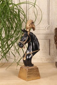 Statuetă decorativă din polirășină, negru și auriu, cap de cal, finisaj mat, 36,5 x 14 x 10,5 cm, „Mustang”