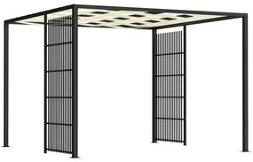 Outsunny Pergolă cu Acoperiș Ondulat și Panouri Laterale pentru Intimitate, 3x3m, Negru | Aosom Romania