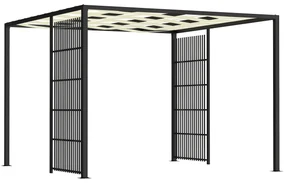 Outsunny Pergolă cu Acoperiș Ondulat și Panouri Laterale pentru Intimitate, 3x3m, Negru | Aosom Romania