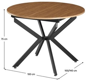 Masă de sufragerie extensibilă Amero (stejar deschis + negru) (pentru 4-6 persoane). 1116195