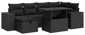 3327935 vidaXL Set mobilier de grădină cu perne, 8 piese, negru, poliratan