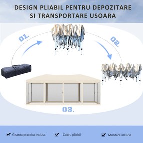 Outsunny Foisor Pliabil din Otel cu Plase de Tantari din Polietilena, Bej, 3x6m