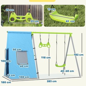 Set balansoar AIYAPLAY 3 in 1, Cort de Joacă, Balansoar, Inele de Gimnastică, Metal, Plastic, Verde | Aosom Romania