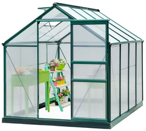 Outsunny Seră de Grădină cu Bază, Fereastră, Ușă Glisantă și Structură din Aluminiu, 190x252x201 cm, Verde Închis | Aosom Romania